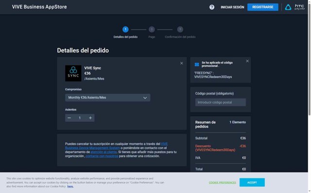 HTC VIVE checkout page showing HTC VIVE discount code box | Screenshot taken by SimplyCodes community member on May 4, 2025