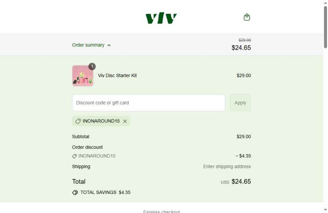 viv for your v checkout page showing viv for your v promo code box | Screenshot taken by SimplyCodes community member on Sep 6, 2025