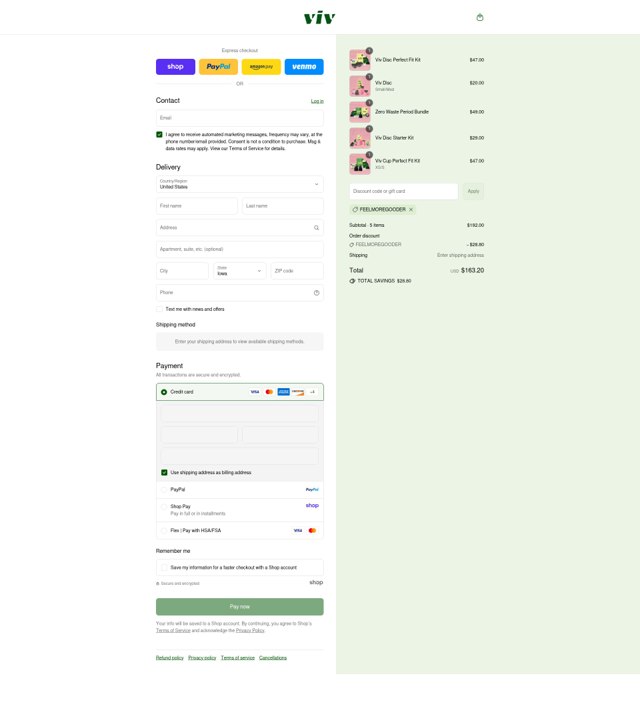 viv for your v checkout page showing viv for your v promo code box | Screenshot taken by SimplyCodes community member on Sep 6, 2025