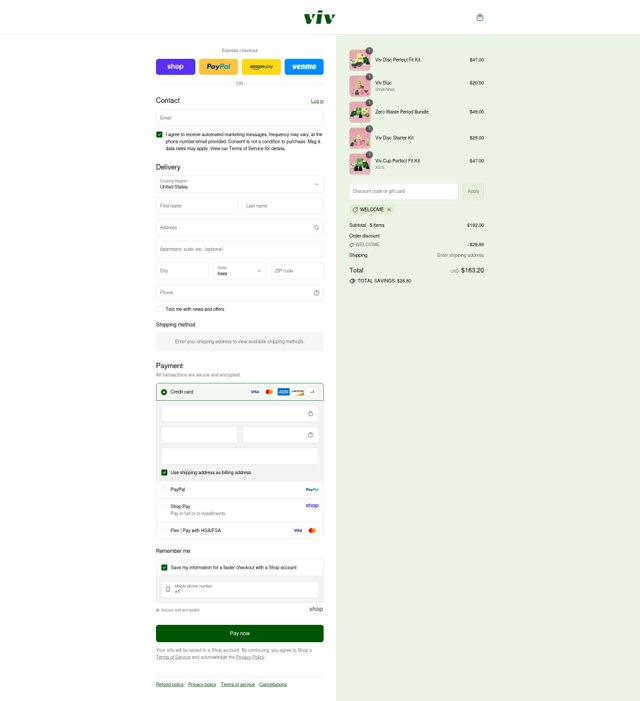 viv for your v checkout page showing viv for your v promo code box | Screenshot taken by SimplyCodes community member on Sep 6, 2025