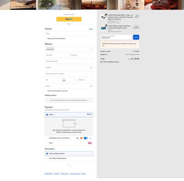 VIVIDSTORM checkout page showing VIVIDSTORM promo code box | Screenshot taken by SimplyCodes community member on Sep 11, 2025