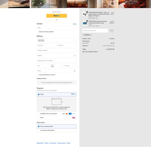 VIVIDSTORM checkout page showing VIVIDSTORM promo code box | Screenshot taken by SimplyCodes community member on Sep 11, 2025