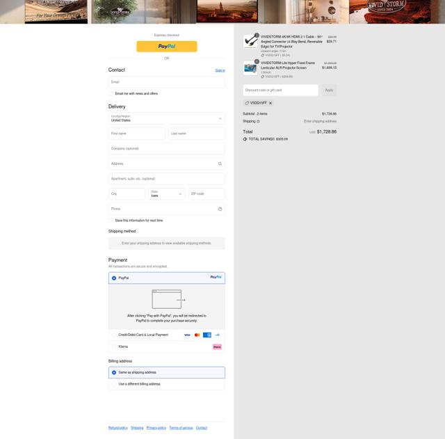 VIVIDSTORM checkout page showing VIVIDSTORM promo code box | Screenshot taken by SimplyCodes community member on Sep 11, 2025