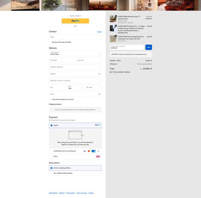 VIVIDSTORM checkout page showing VIVIDSTORM promo code box | Screenshot taken by SimplyCodes community member on Sep 16, 2025