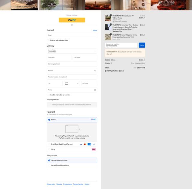 VIVIDSTORM checkout page showing VIVIDSTORM promo code box | Screenshot taken by SimplyCodes community member on Sep 16, 2025