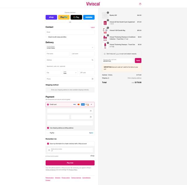 Viviscal checkout page showing Viviscal coupon code box | Screenshot taken by SimplyCodes community member on Sep 5, 2025