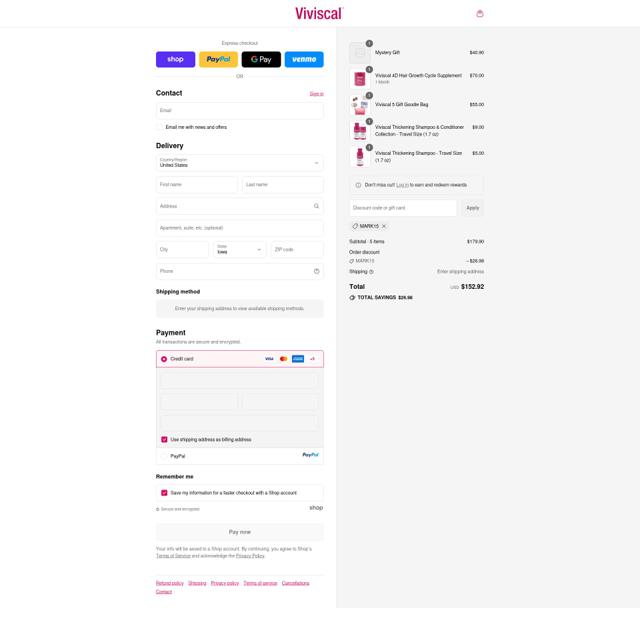 Viviscal checkout page showing Viviscal coupon code box | Screenshot taken by SimplyCodes community member on Sep 9, 2025