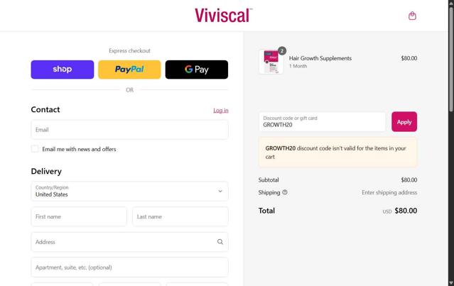 Viviscal checkout page showing Viviscal coupon code box | Screenshot taken by SimplyCodes community member on Sep 6, 2025