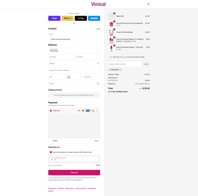 Viviscal checkout page showing Viviscal coupon code box | Screenshot taken by SimplyCodes community member on Sep 5, 2025
