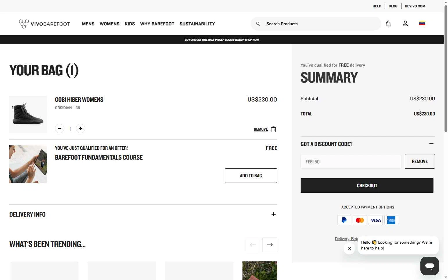 Vivobarefoot UK checkout page showing Vivobarefoot UK discount code box | Screenshot taken by SimplyCodes community member on Nov 13, 2025