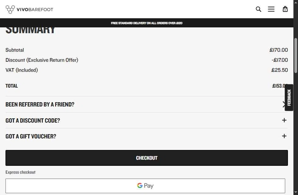 Vivobarefoot UK checkout page showing Vivobarefoot UK discount code box | Screenshot taken by SimplyCodes community member on Jan 28, 2026