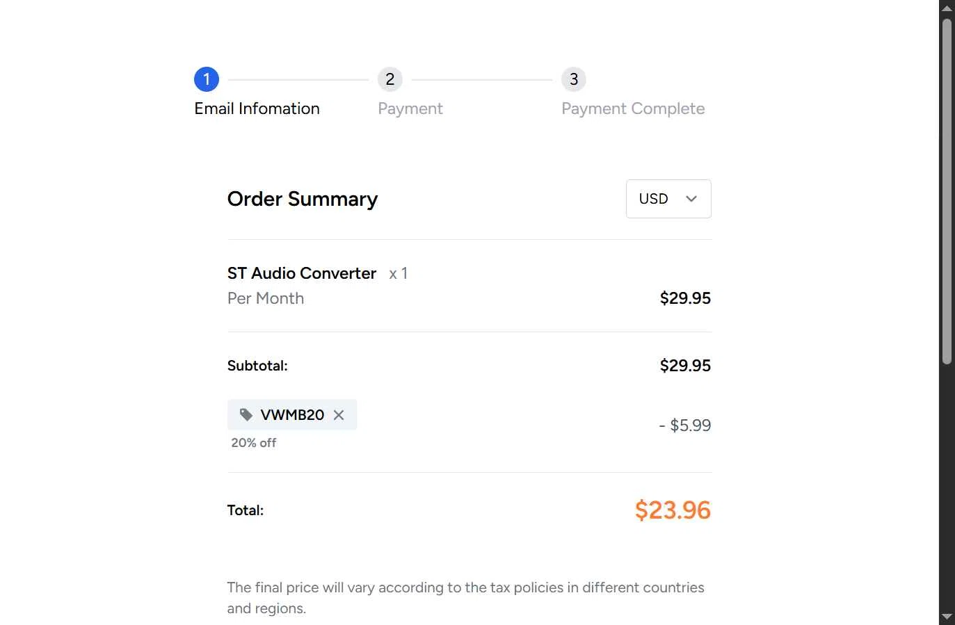 ViWizard checkout page showing ViWizard coupon code box | Screenshot taken by SimplyCodes community member on Jan 22, 2026