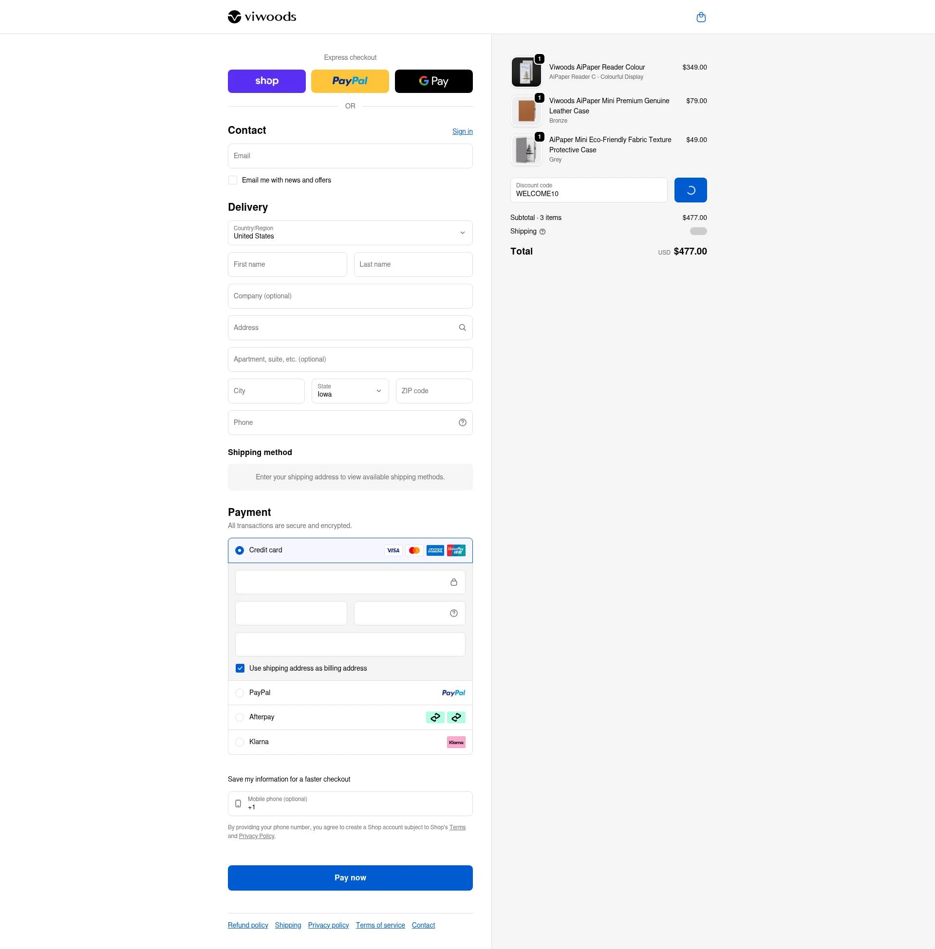 Viwoods checkout page showing Viwoods discount code box | Screenshot taken by SimplyCodes community member on Feb 6, 2026