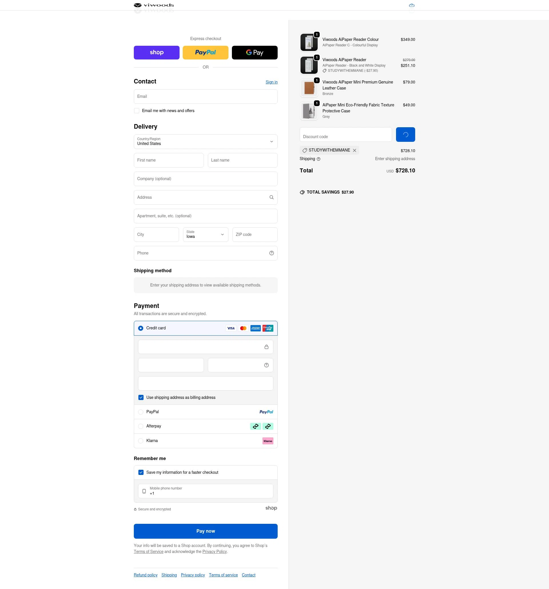 Viwoods checkout page showing Viwoods discount code box | Screenshot taken by SimplyCodes community member on Jan 28, 2026