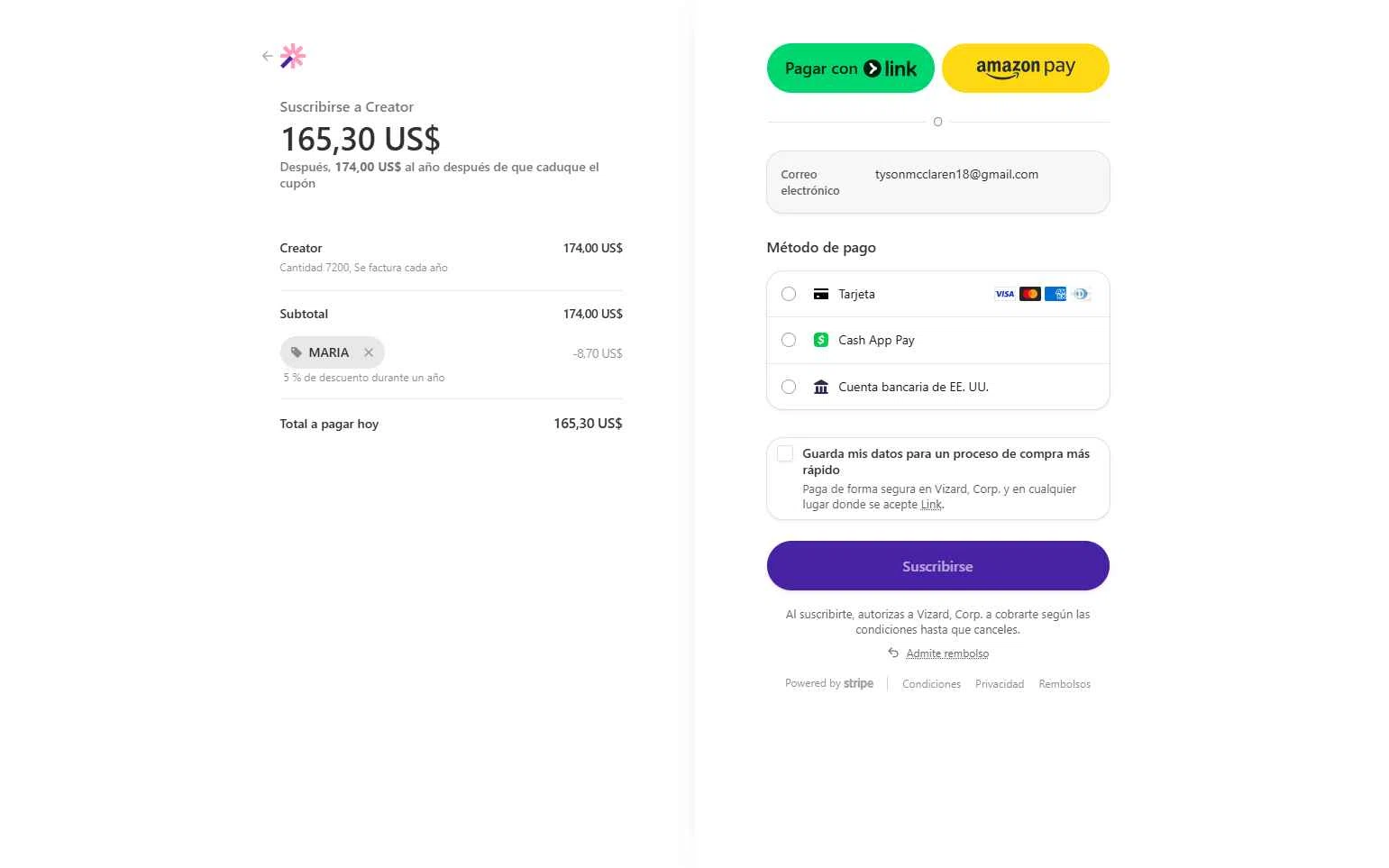 Vizard checkout page showing Vizard promo code box | Screenshot taken by SimplyCodes community member on Nov 2, 2025