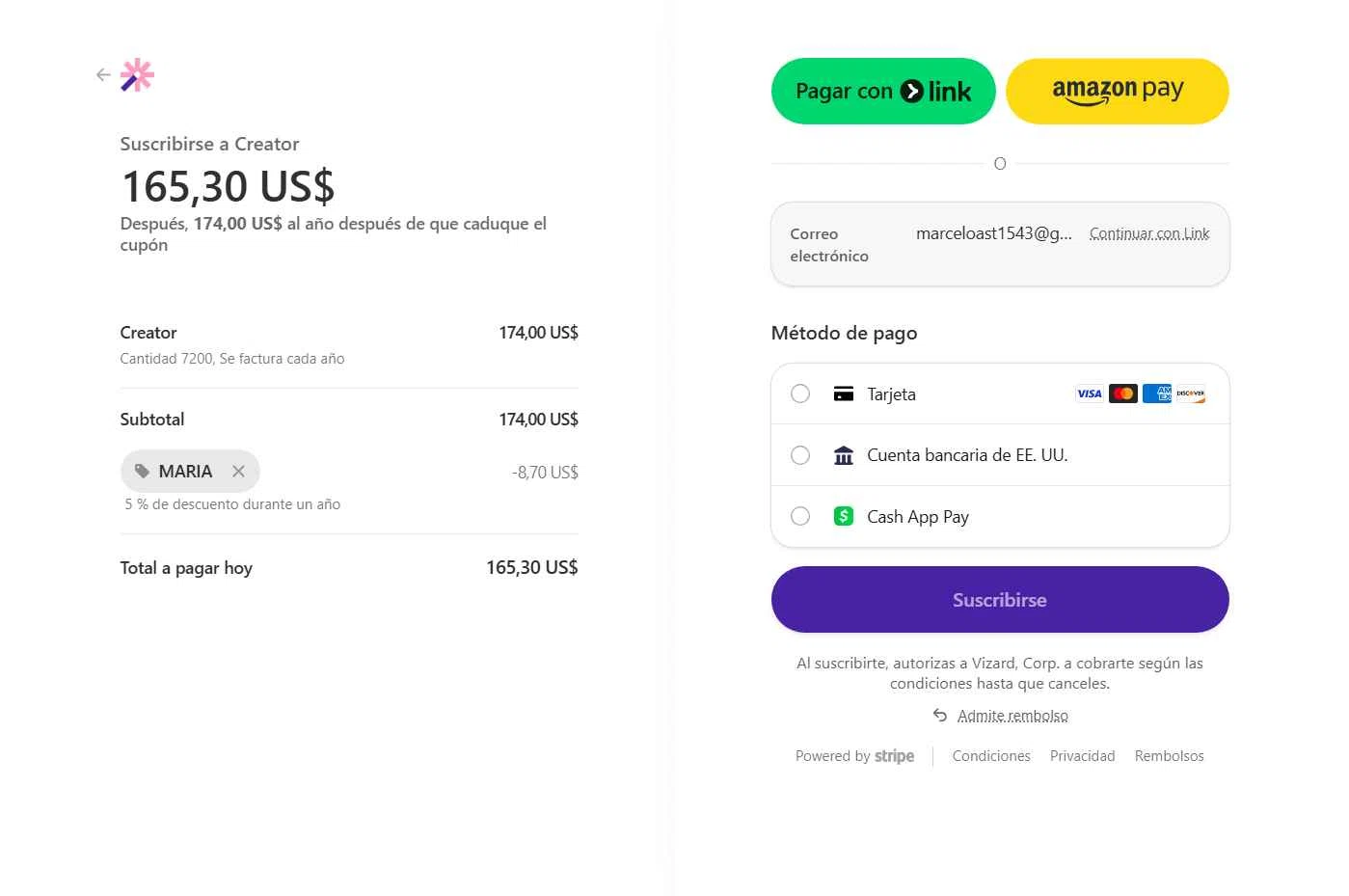 Vizard checkout page showing Vizard promo code box | Screenshot taken by SimplyCodes community member on Dec 2, 2025