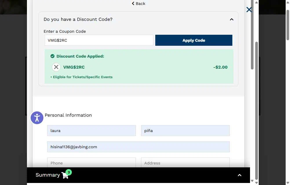 Vizcaya Museum & Gardens checkout page showing Vizcaya Museum & Gardens discount code box | Screenshot taken by SimplyCodes community member on Feb 7, 2026