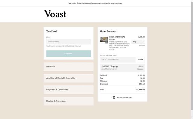 Voast checkout page showing Voast promo code box | Screenshot taken by SimplyCodes community member on Apr 26, 2025