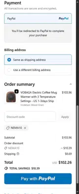 NEMA10 coupon verification screenshot