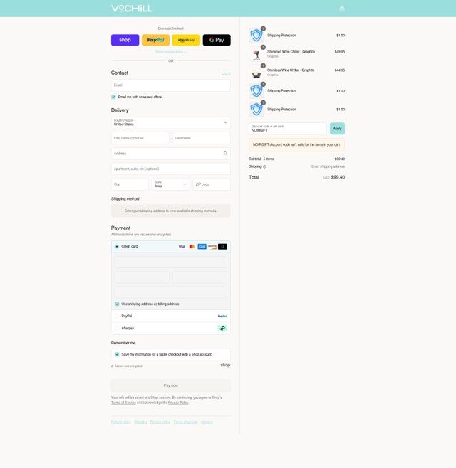 VoChill checkout page showing VoChill discount code box | Screenshot taken by SimplyCodes community member on Sep 2, 2025