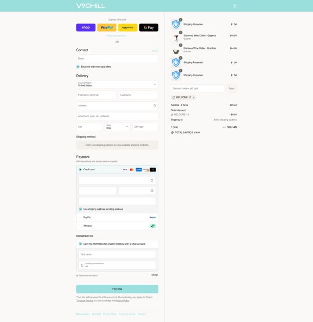 VoChill checkout page showing VoChill discount code box | Screenshot taken by SimplyCodes community member on Sep 2, 2025