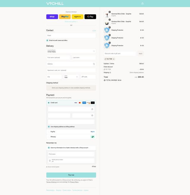 VoChill checkout page showing VoChill discount code box | Screenshot taken by SimplyCodes community member on Aug 28, 2025
