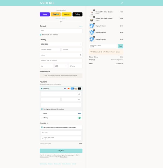 VoChill checkout page showing VoChill discount code box | Screenshot taken by SimplyCodes community member on Aug 28, 2025