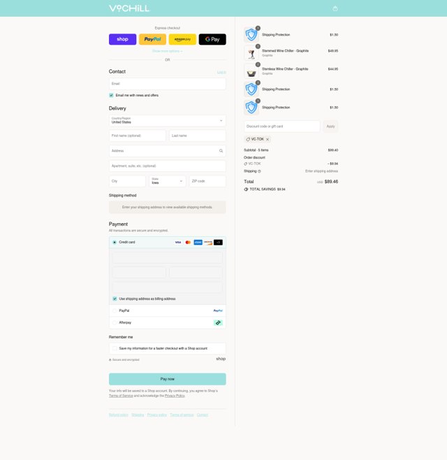 VoChill checkout page showing VoChill discount code box | Screenshot taken by SimplyCodes community member on Sep 2, 2025