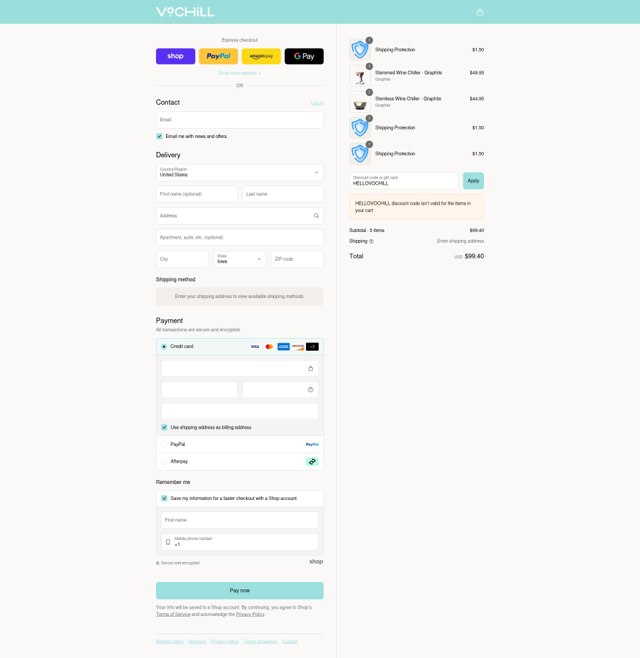 VoChill checkout page showing VoChill discount code box | Screenshot taken by SimplyCodes community member on Sep 2, 2025