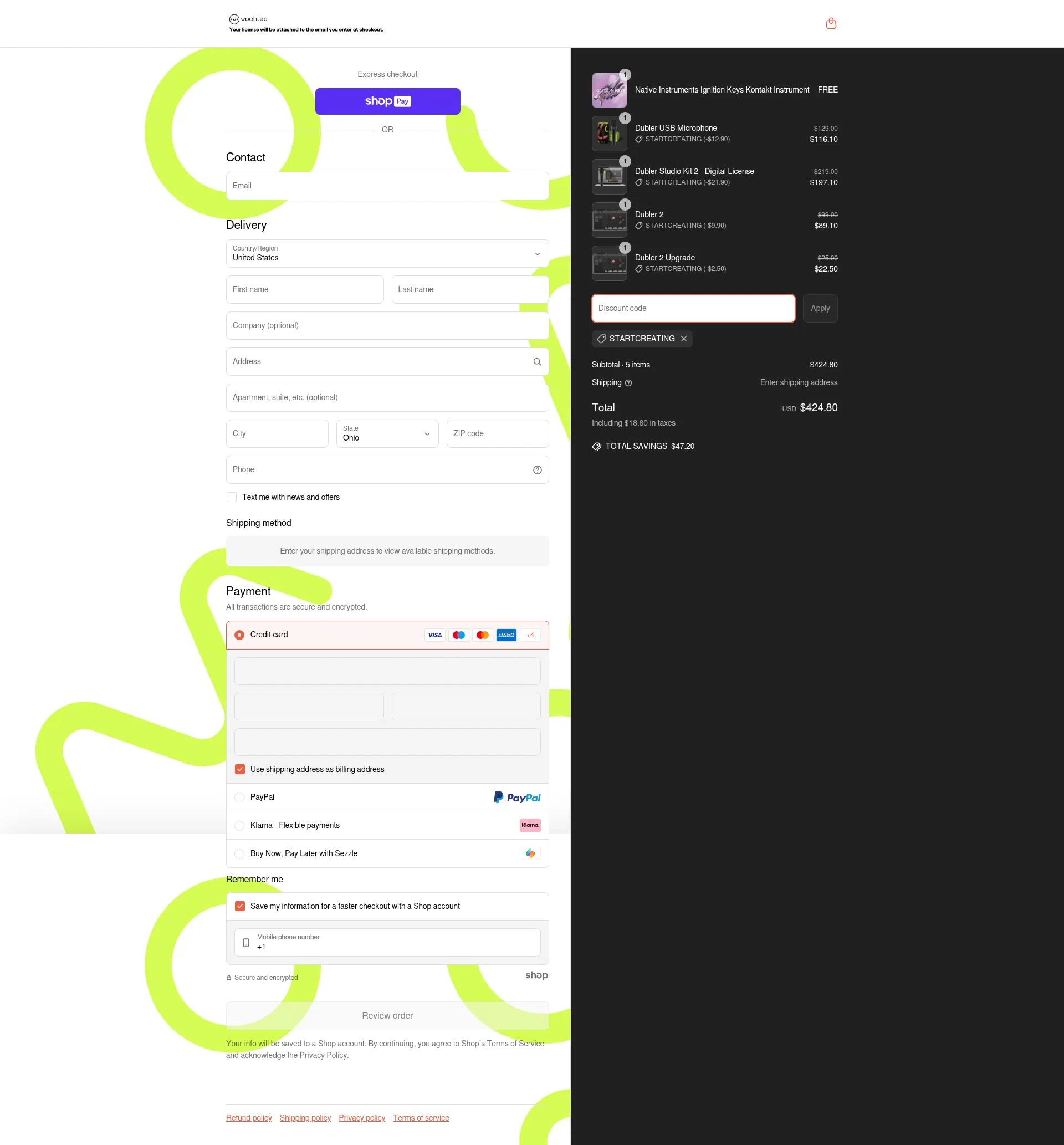 Vochlea Music checkout page showing Vochlea Music promo code box | Screenshot taken by SimplyCodes community member on Jun 6, 2025