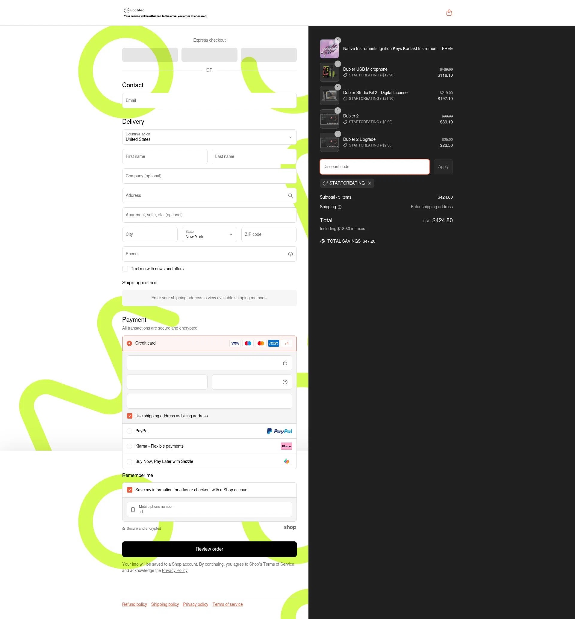 Vochlea Music checkout page showing Vochlea Music promo code box | Screenshot taken by SimplyCodes community member on Jun 21, 2025