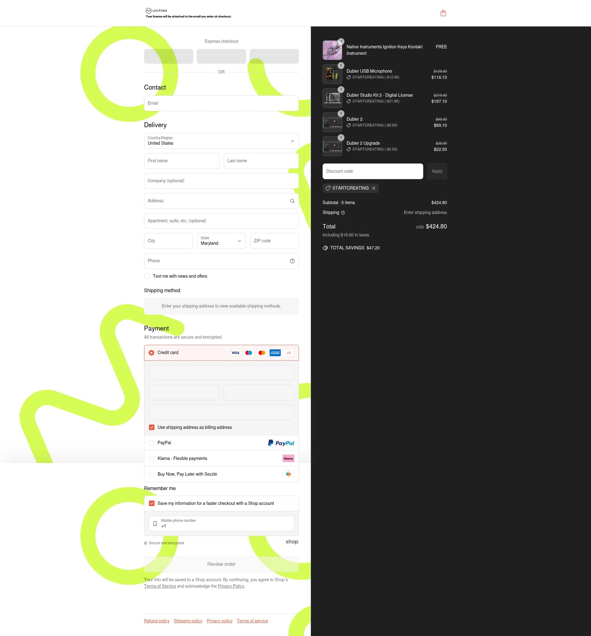 Vochlea Music checkout page showing Vochlea Music promo code box | Screenshot taken by SimplyCodes community member on Jun 30, 2025