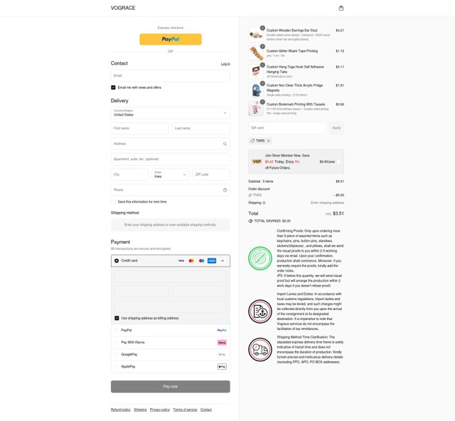 VOGRACE checkout page showing VOGRACE discount code box | Screenshot taken by SimplyCodes community member on Sep 4, 2025