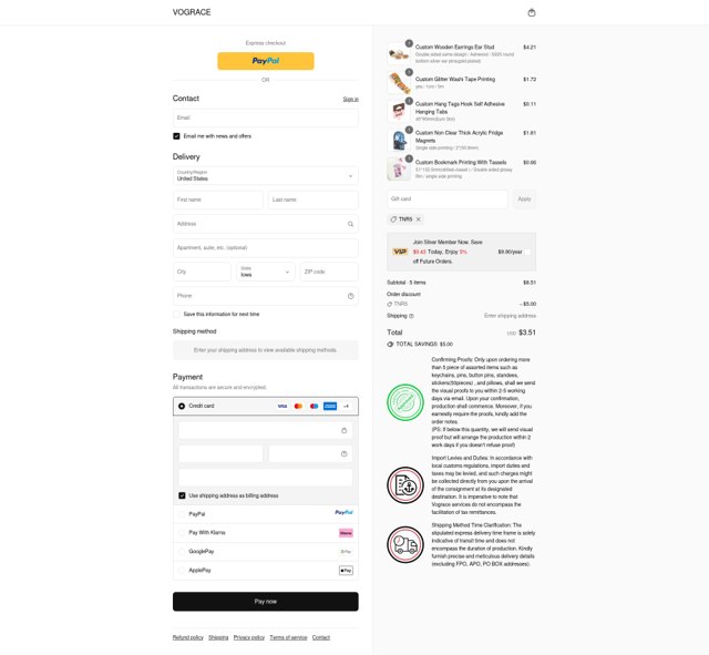 VOGRACE checkout page showing VOGRACE discount code box | Screenshot taken by SimplyCodes community member on Sep 8, 2025