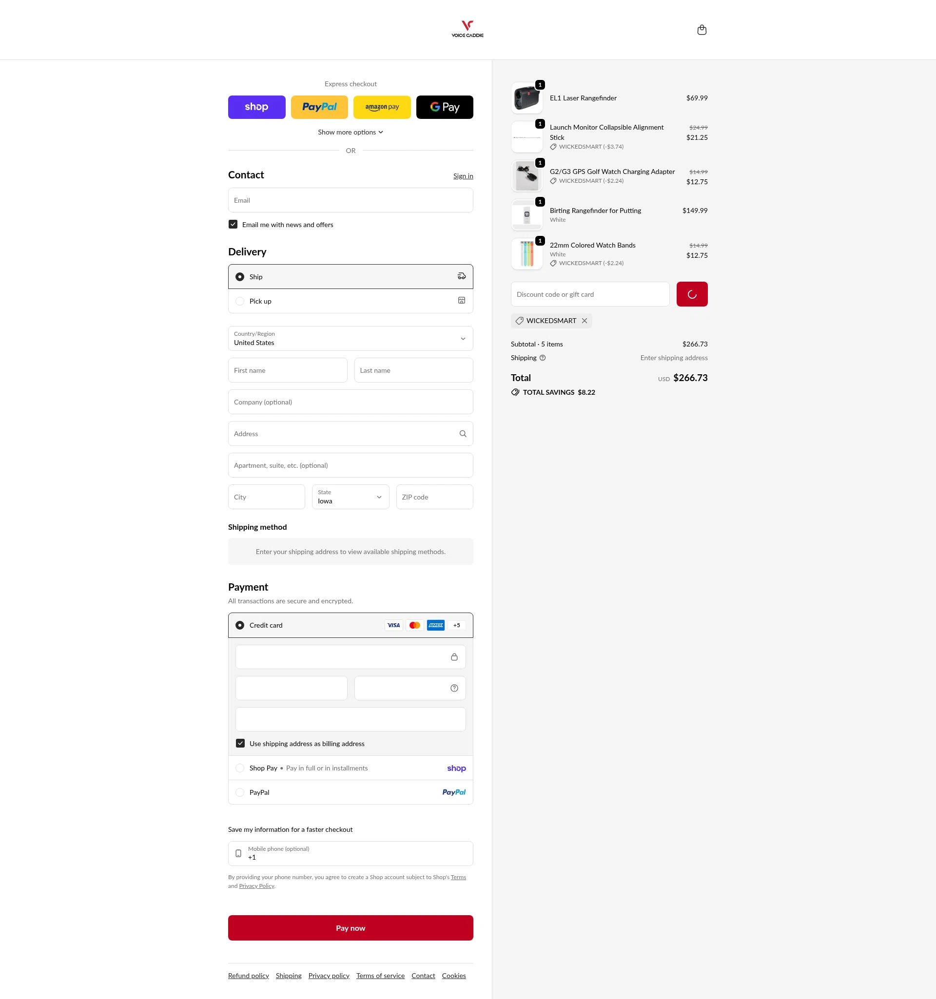 Voice Caddie checkout page showing Voice Caddie discount code box | Screenshot taken by SimplyCodes community member on Feb 8, 2026