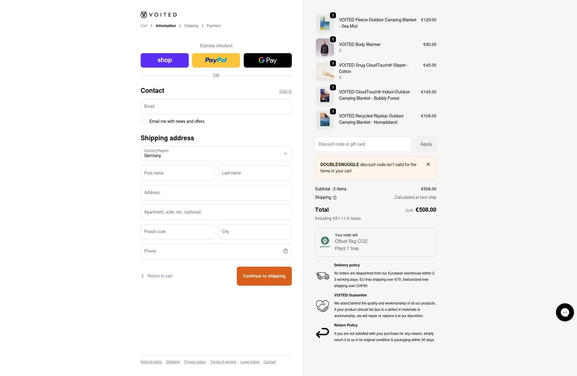 Voited EU checkout page showing Voited EU promo code box | Screenshot taken by SimplyCodes community member on Jan 1, 2026