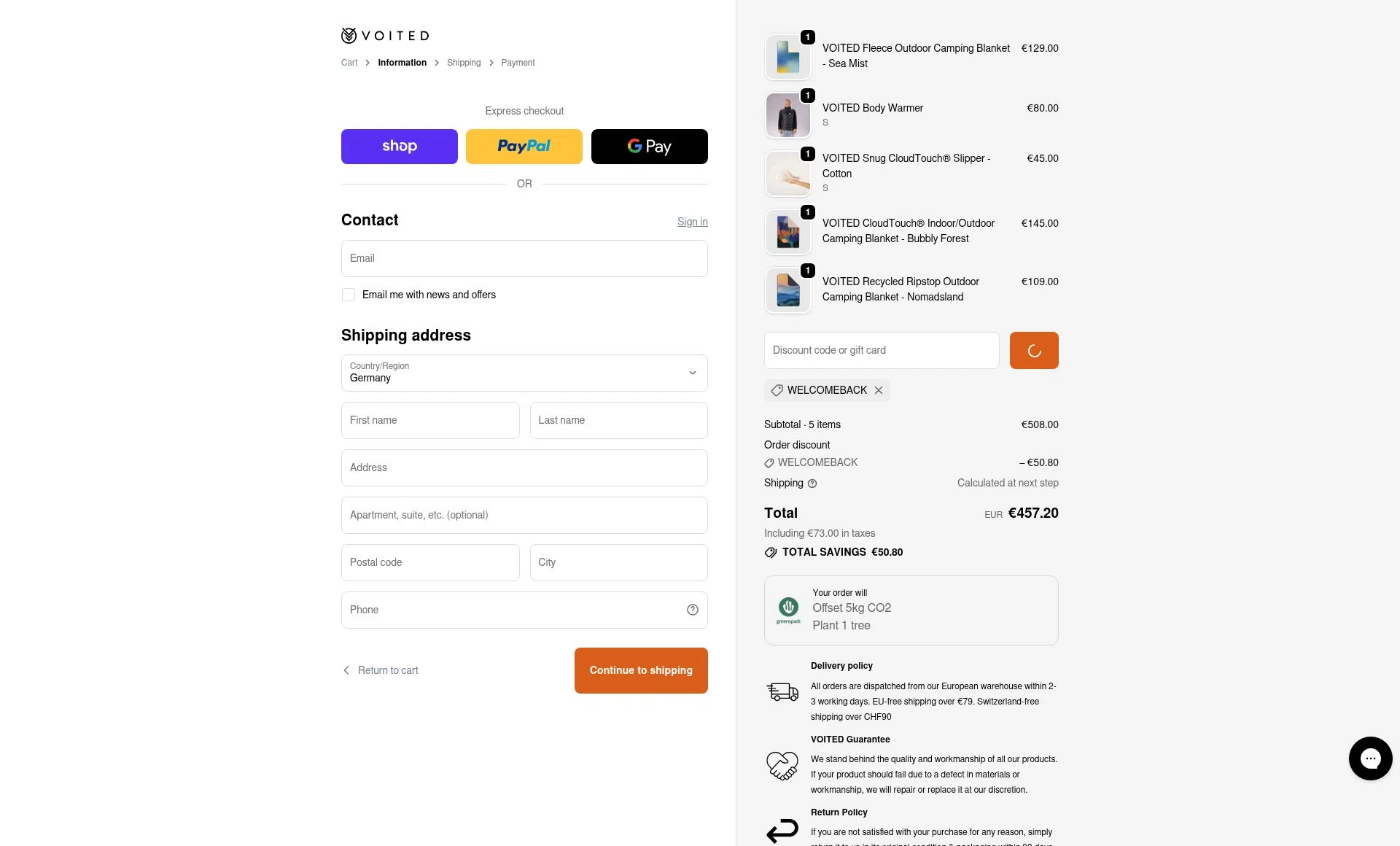 Voited EU checkout page showing Voited EU promo code box | Screenshot taken by SimplyCodes community member on Jan 1, 2026