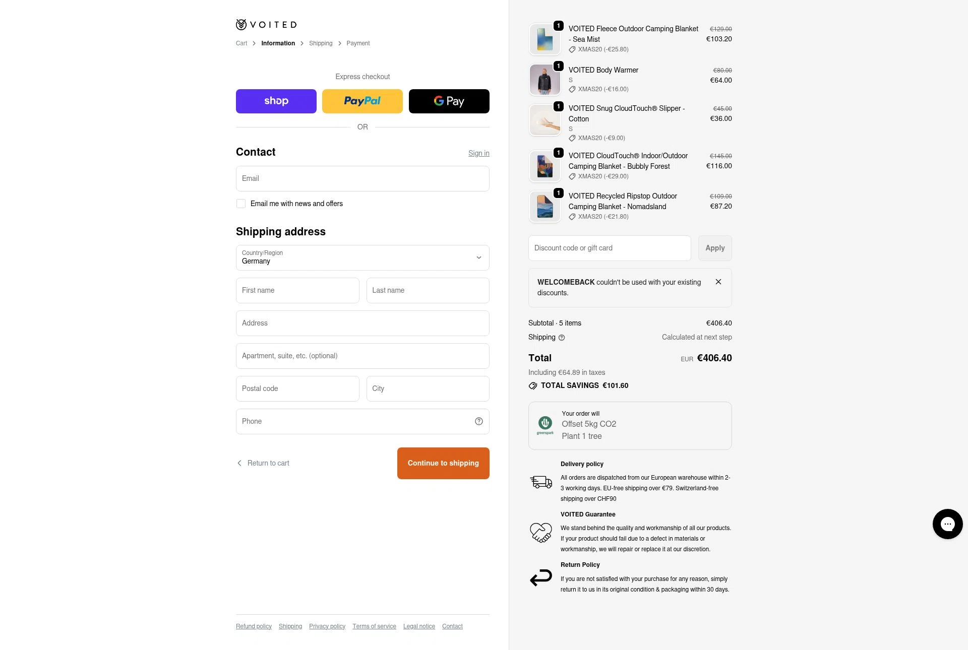 Voited EU checkout page showing Voited EU promo code box | Screenshot taken by SimplyCodes community member on Dec 23, 2025