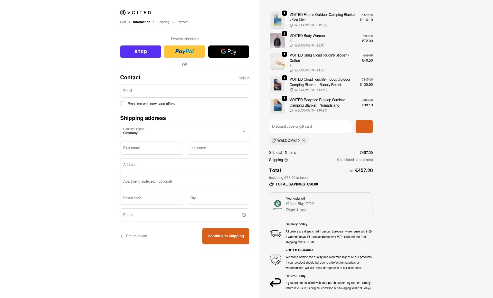 Voited EU checkout page showing Voited EU promo code box | Screenshot taken by SimplyCodes community member on Jan 1, 2026