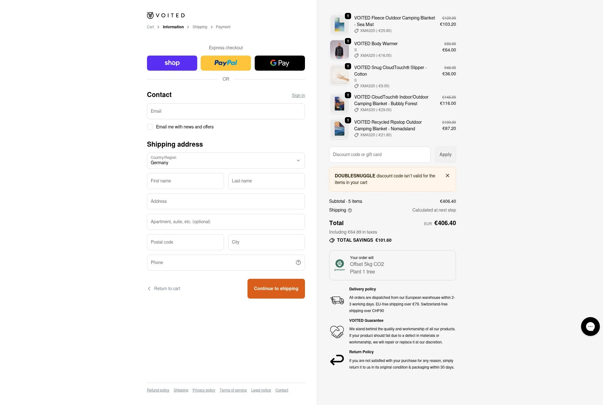 Voited EU checkout page showing Voited EU promo code box | Screenshot taken by SimplyCodes community member on Dec 23, 2025