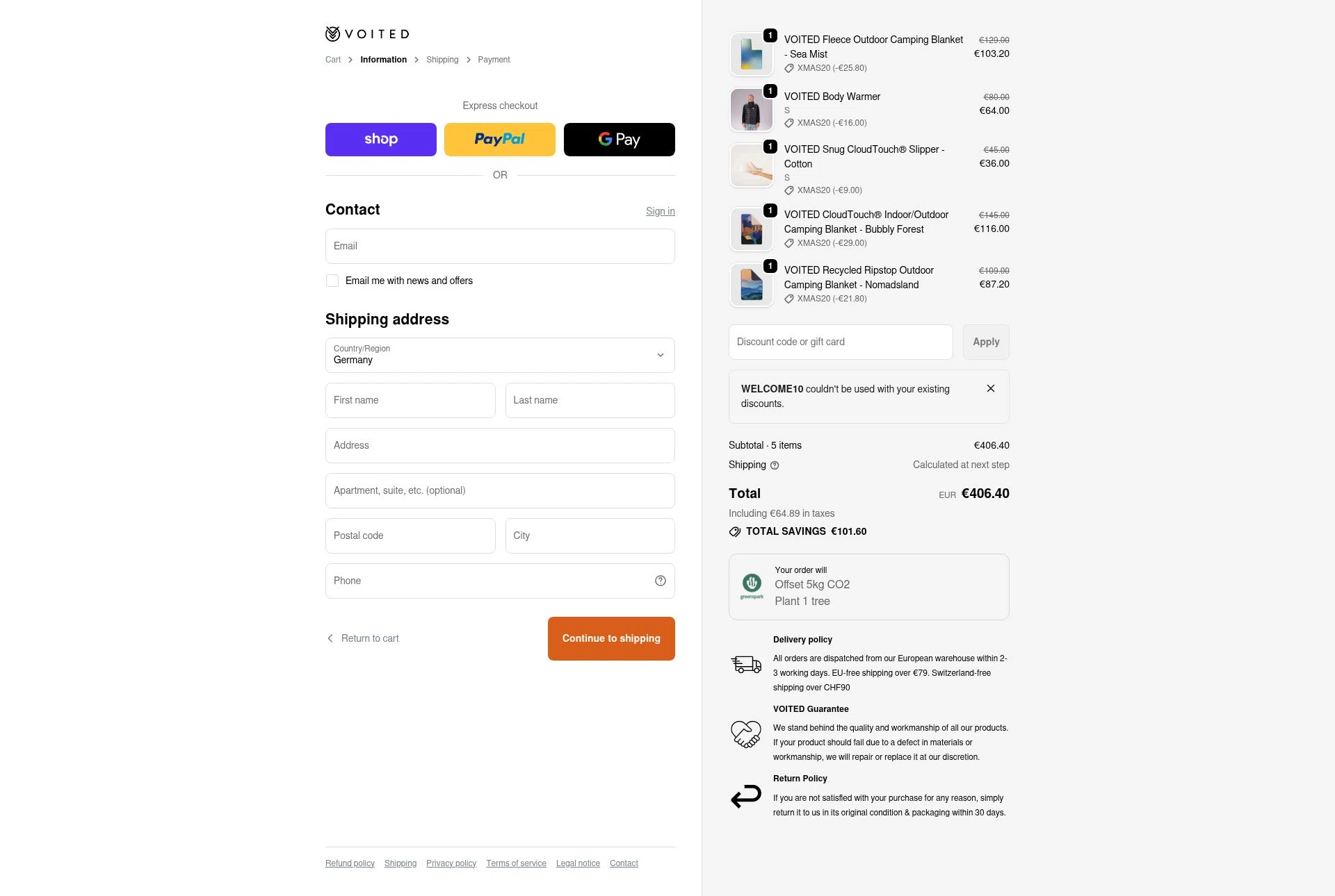 Voited EU checkout page showing Voited EU promo code box | Screenshot taken by SimplyCodes community member on Dec 23, 2025