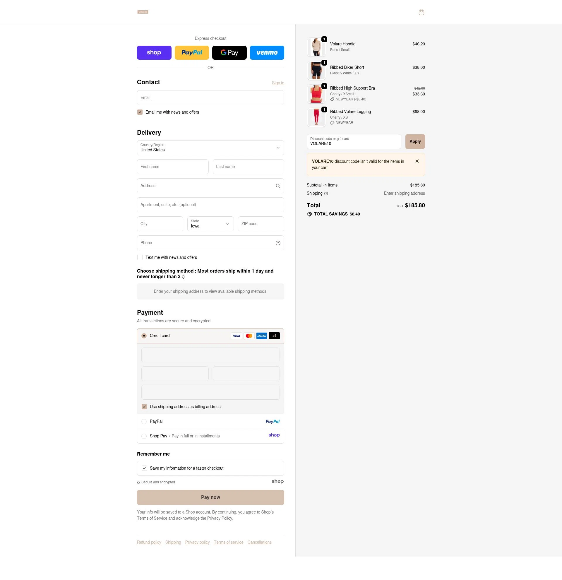 Volare Fitness checkout page showing Volare Fitness promo code box | Screenshot taken by SimplyCodes community member on Dec 12, 2025