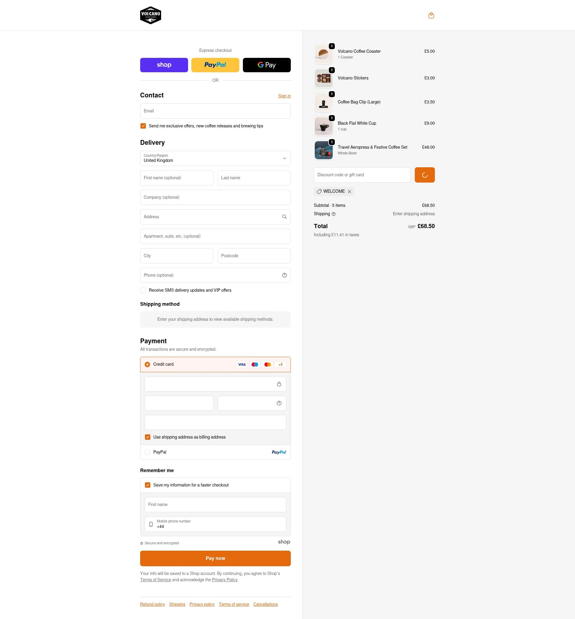 Volcano Coffee Works checkout page showing Volcano Coffee Works discount code box | Screenshot taken by SimplyCodes community member on Dec 28, 2025