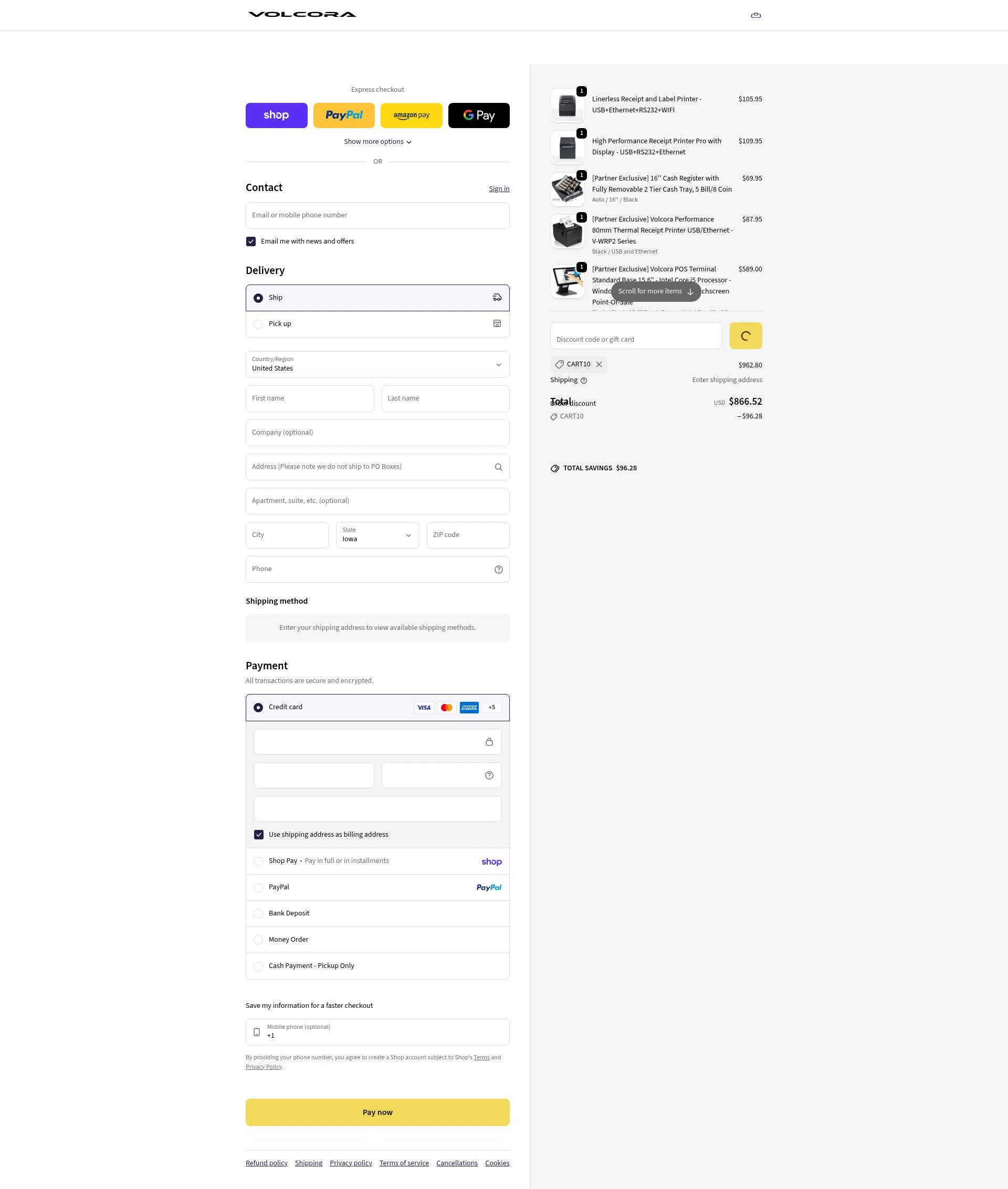 Volcora checkout page showing Volcora promo code box | Screenshot taken by SimplyCodes community member on Feb 15, 2026