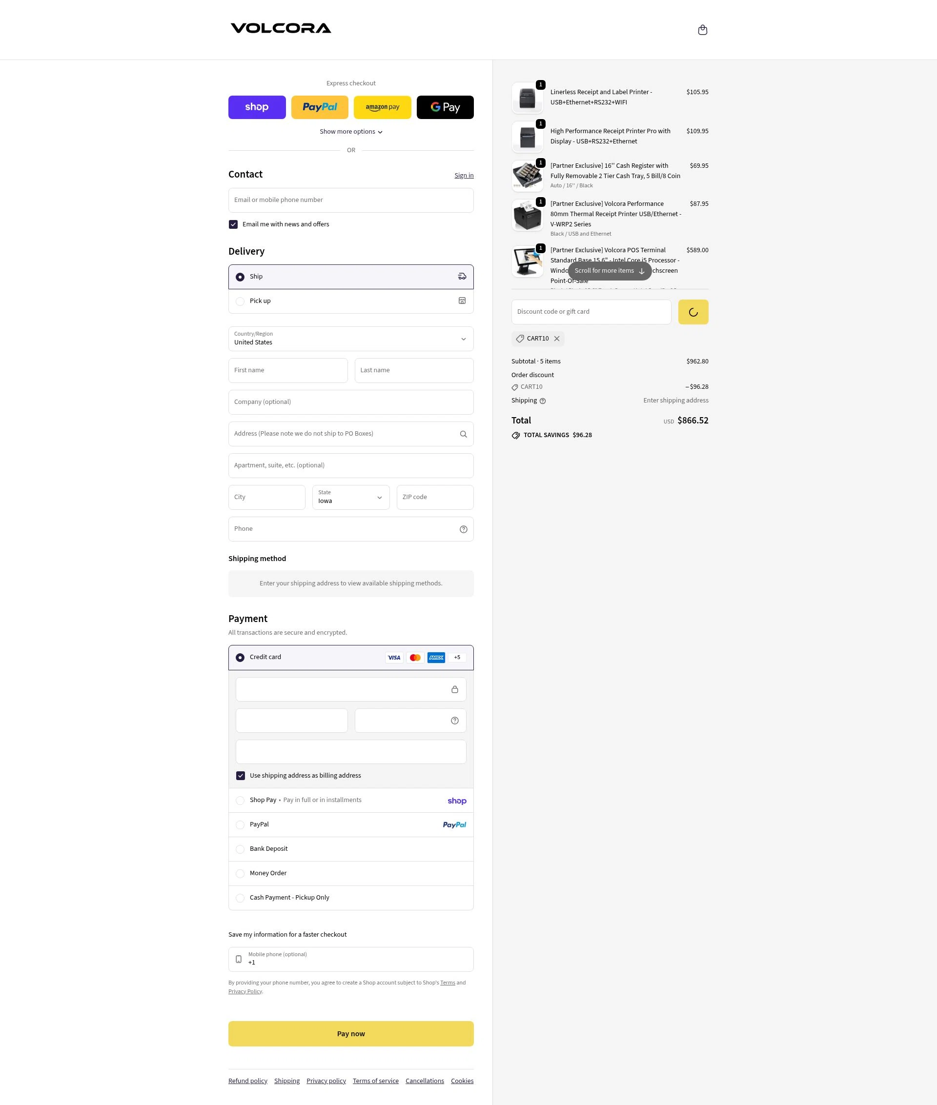 Volcora checkout page showing Volcora promo code box | Screenshot taken by SimplyCodes community member on Feb 20, 2026
