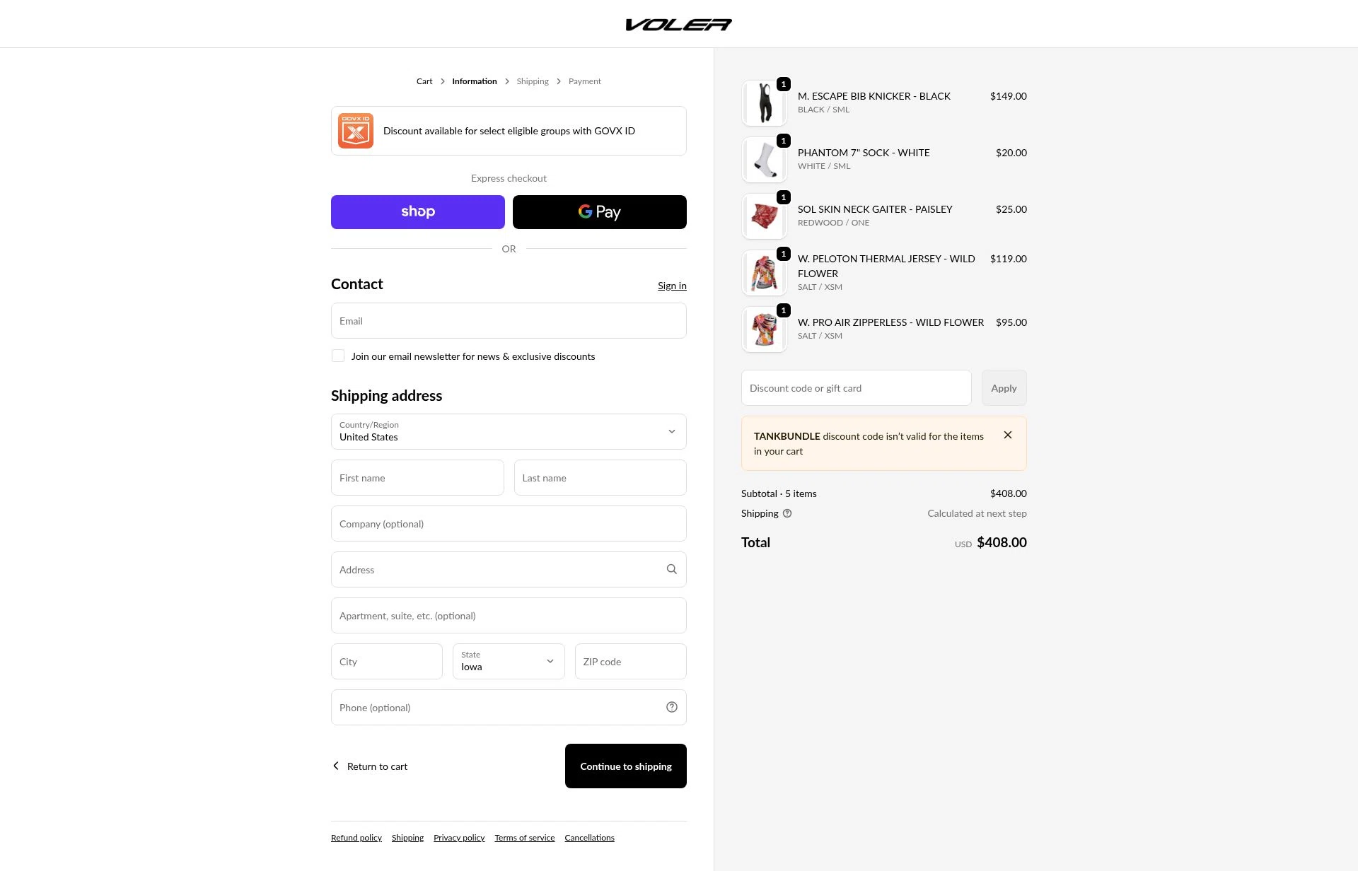 Voler checkout page showing Voler promo code box | Screenshot taken by SimplyCodes community member on Feb 13, 2026