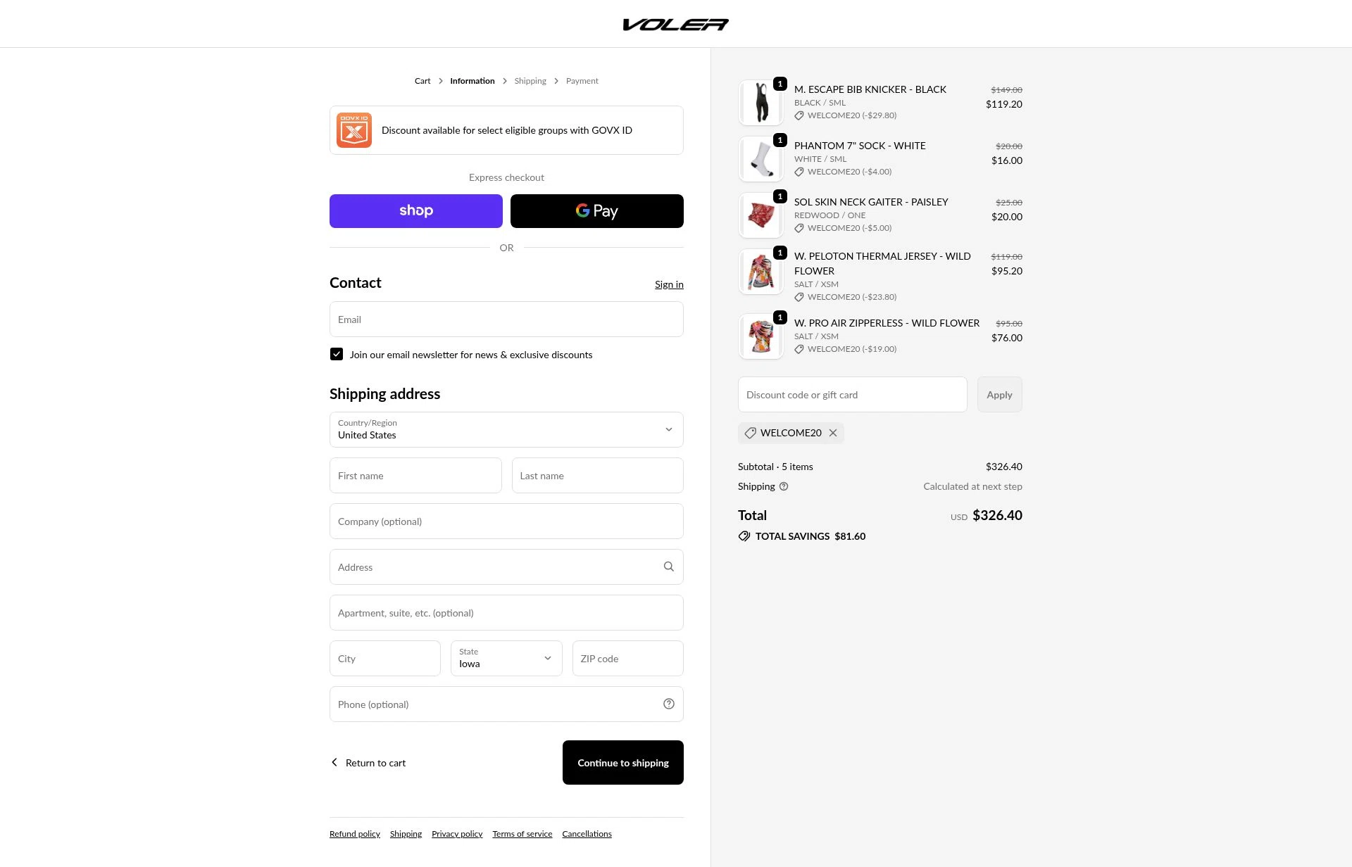 Voler checkout page showing Voler promo code box | Screenshot taken by SimplyCodes community member on Feb 9, 2026