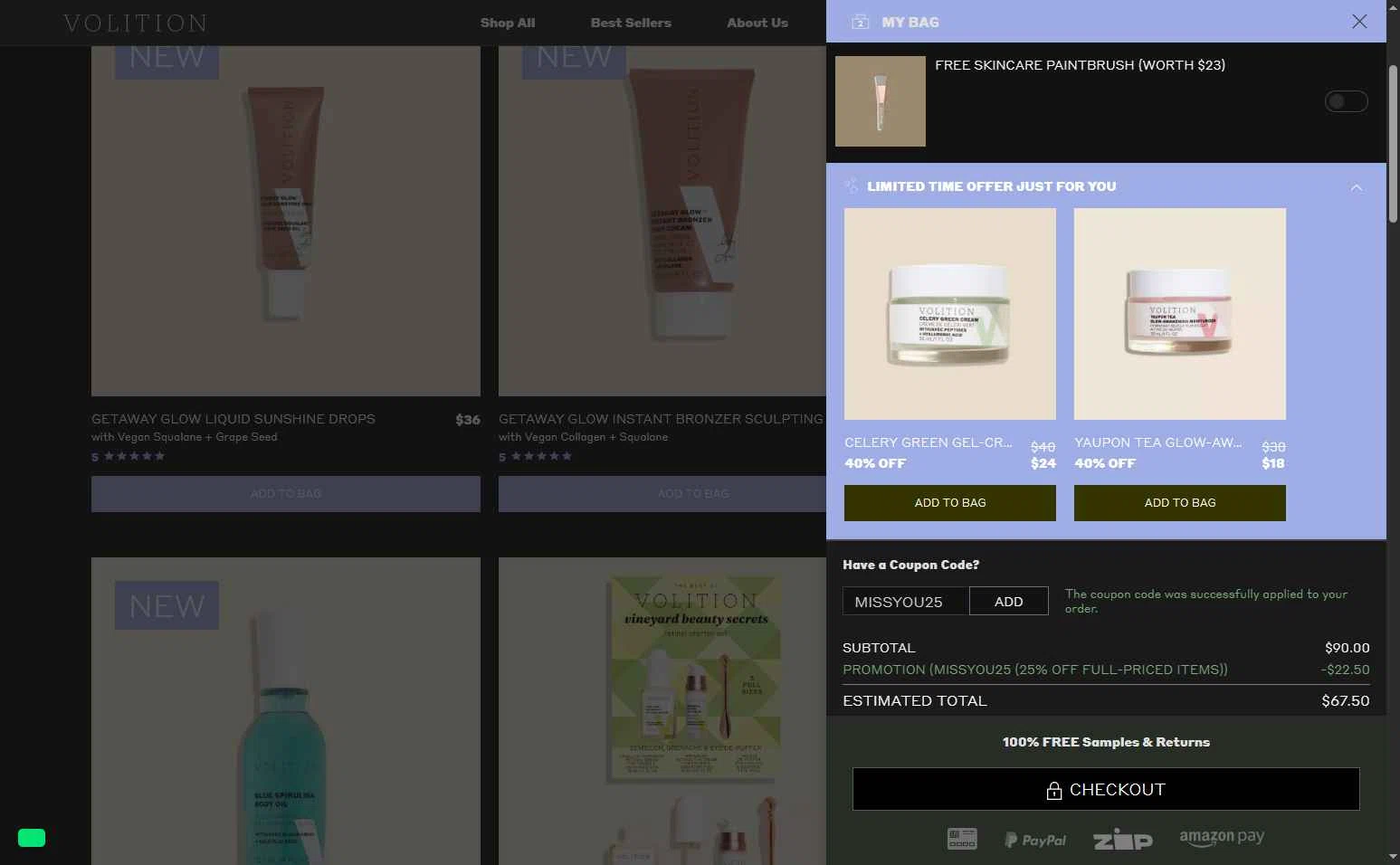 Volition Beauty checkout page showing Volition Beauty promo code box | Screenshot taken by SimplyCodes community member on Aug 17, 2025