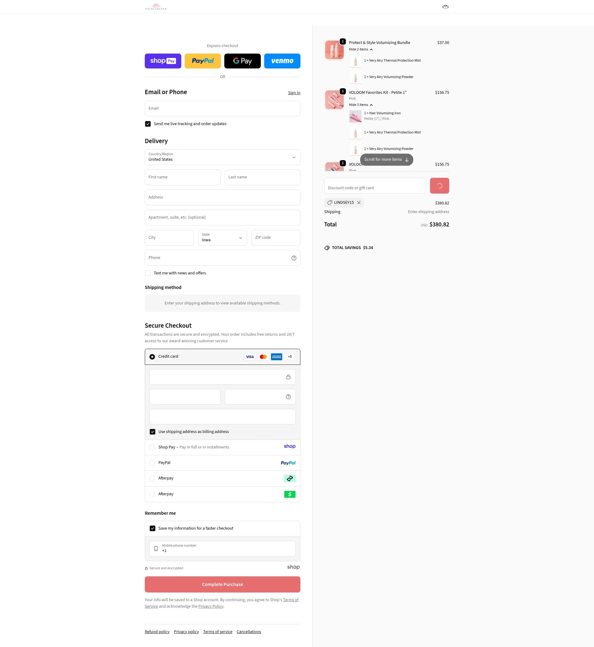 Voloom checkout page showing Voloom discount code box | Screenshot taken by SimplyCodes community member on Jan 11, 2026