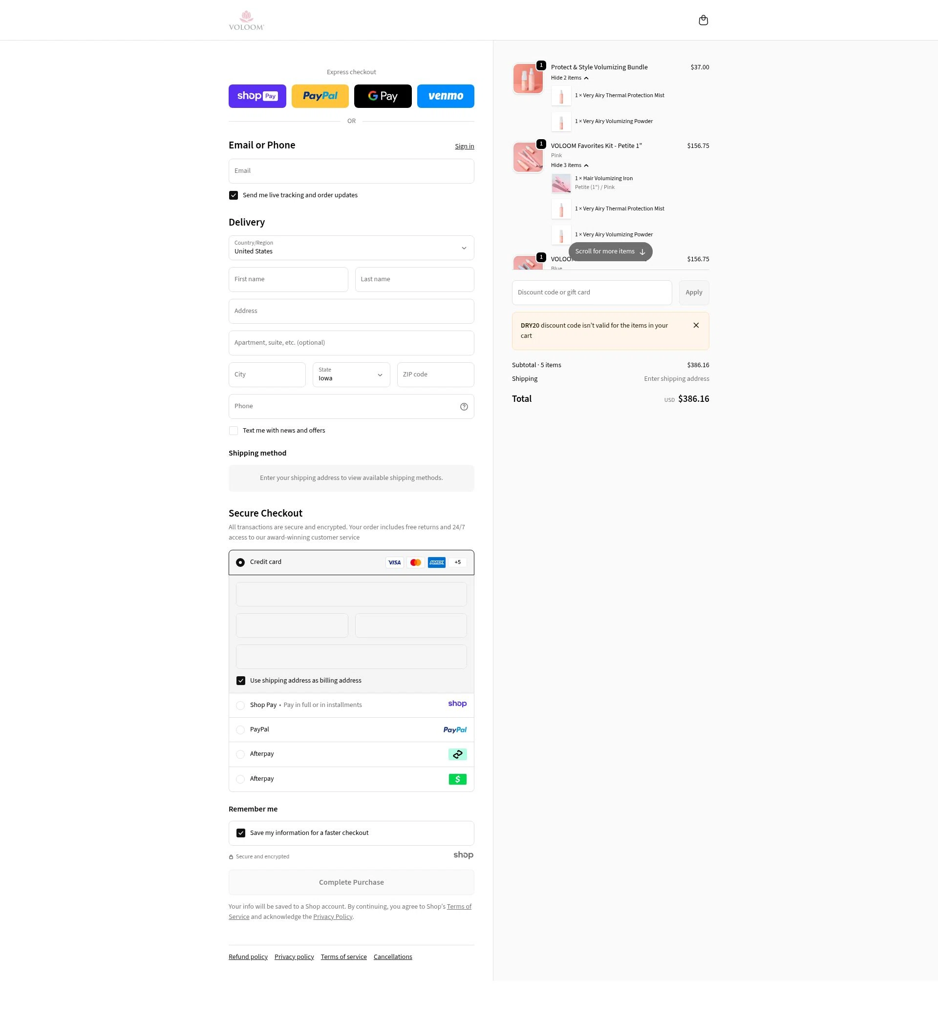 Voloom checkout page showing Voloom discount code box | Screenshot taken by SimplyCodes community member on Jan 11, 2026